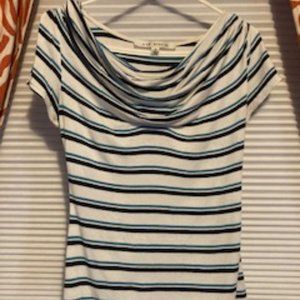 Max Studio Striped short sleeve, fitted T shirt, gathered in front, size Small